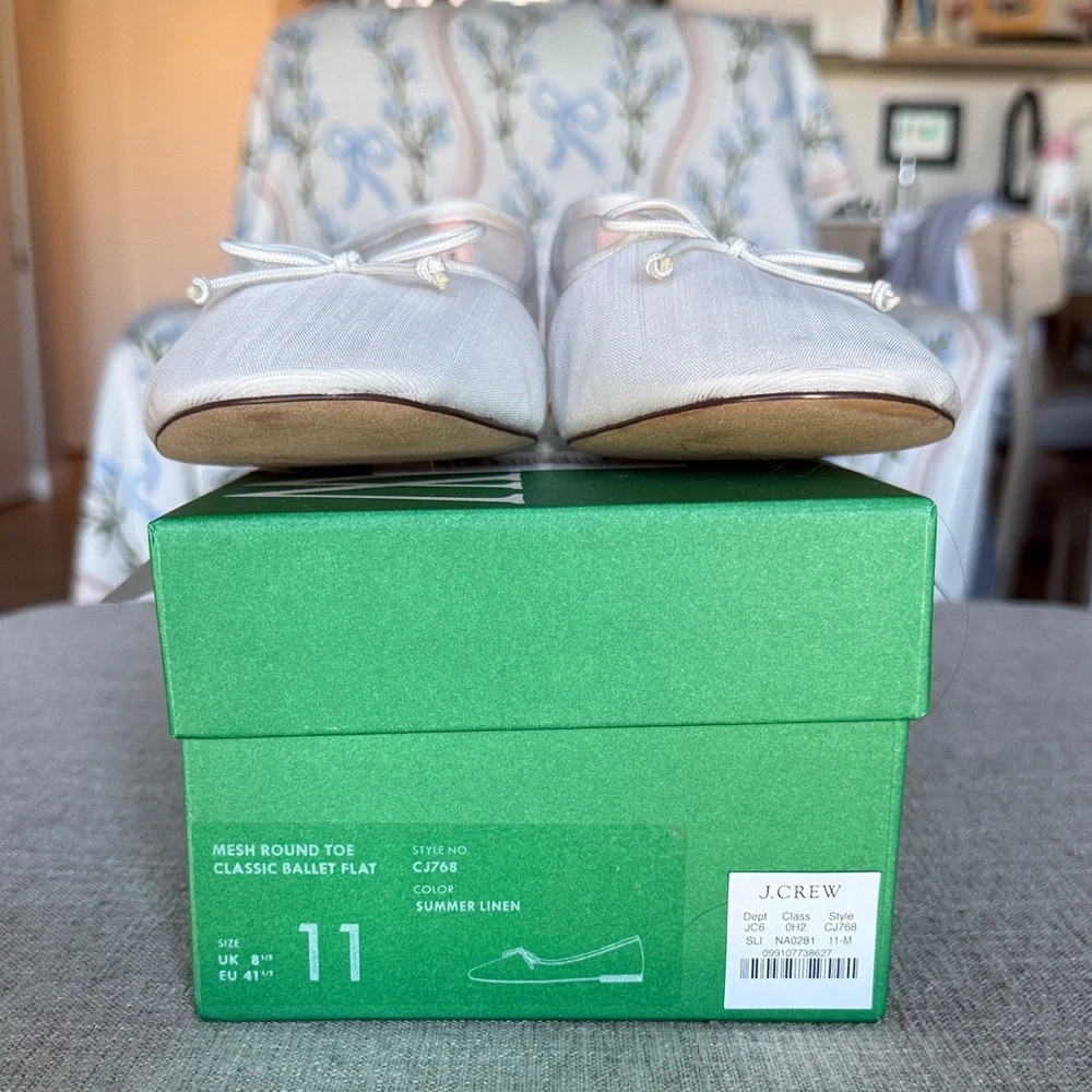 J. Crew Women's Ivory Canvas Ballet Flats with Bow
